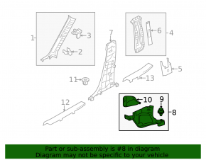 Front pillar trim left lower Mazda 3 14-18 BM black, scratch