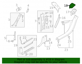 Left rear pillar trim under the belt Volvo XC60 18-26 upper part, black