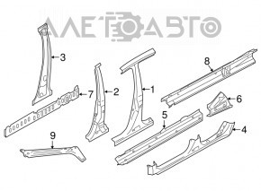 The central right body pillar of the Subaru Outback 15-19 is sawed off, pokes
