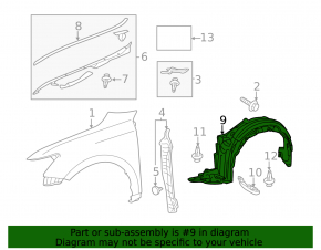 Front right mudguard Lexus CT200h 11-17 TYC