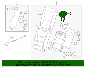 Chevrolet Malibu 16-25 Rear Left Headrest, Black Cloth