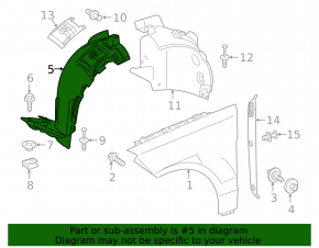 Front right mudguard liner, front part, Mercedes W166 ML/GLE 12-19