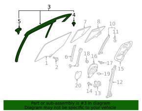 Upper rear left door molding Mazda 3 19- chrome with glass seal