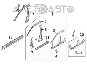 The central right body pillar of Nissan Rogue 21-26 on the body, pokes