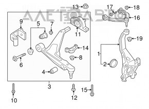 Volvo XC90 16-22 front lower right control arm with brackets and silent block, torn silent block and boot, ball joint knocking, in need of restoration