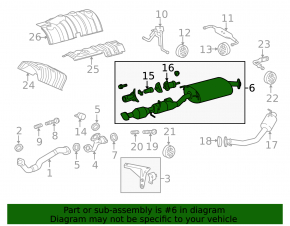 Exhaust line, middle section with catalytic converter and heater, Lexus RX450h 10-15, without a barrel, dented, rusty