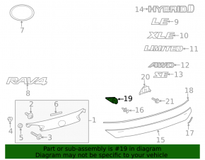 Left tailgate lower trim mount for Toyota Rav4 16-18