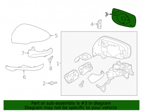 Left mirror element for Subaru Crosstrek 20-23, heated, under the turn signal