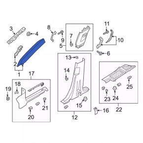 Ford Explorer 20-24 black front pillar trim, left