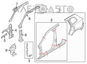 Body pillar central right VW Touareg 11-17