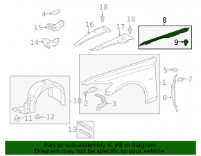 Left hood-wing seal for Lexus LS460 LS600h 07-12