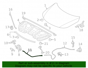 Front hood lock release cable Kia Sorento 10-15 short