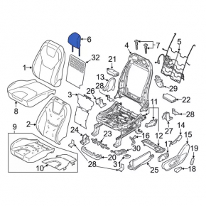 Ford Edge 20-24 passenger seat headrest, blue leather