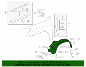 Front right fender liner Lexus LX570 16-21 rest