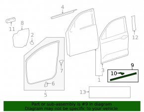Front left lower door seal Toyota Sequoia 08-16