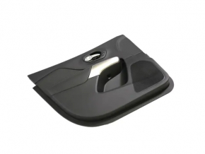 Door trim, front left, Jeep Cherokee KL 19-22, black, with black leather insert, leather armrest, gray molding, with handle, worn