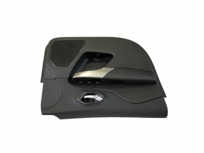 Door trim, front left, Jeep Cherokee KL 19-22, black, with black leather insert, leather armrest, gray molding, with handle, worn