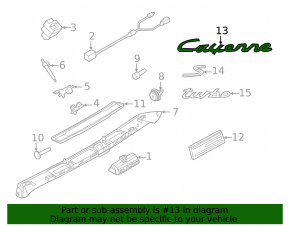 The Cayenne emblem on the tailgate of the Porsche Cayenne 20-23 Coupe, chrome