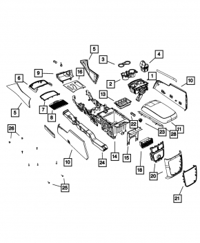 Central console armrest and cup holders Chrysler 300 11-14 prerest