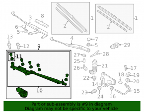 Windscreen wiper trapezoid with motor VW Touareg 11-17