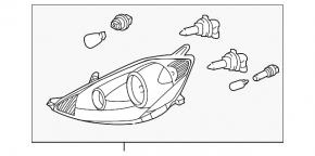 Headlight front right Toyota Sienna 04-10 bare halogen, for polishing, without cover