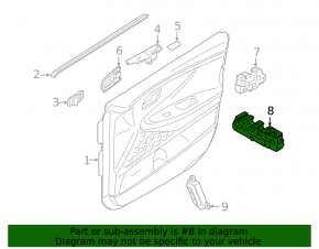 Front left window lift control for Hyundai Santa FE 19-23, black, 2 automatic, for automatic folding and child protection, melted