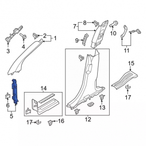 Front pillar trim center left Ford Explorer 16-19 black