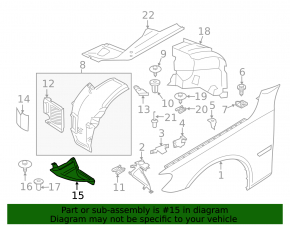 Front left fender liner, lower part, BMW 7 F01 11-15