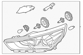 Headlight front right bare Hyundai Ioniq 17-19 HEV, PHEV halogen with cover and fasteners