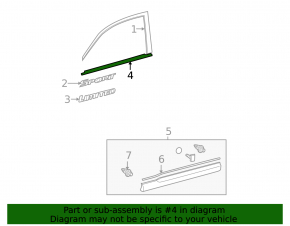 Door-glass molding, central front right, Toyota Highlander 2010