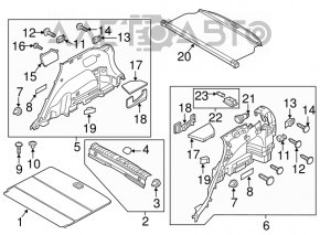 Right arch trim for a 16-21 Hyundai Tucson, black, without a subwoofer, scratches, whitened plastic, dent