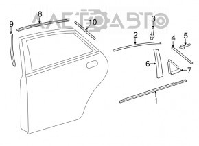 Door trim side rear left Toyota Avalon 13-18 rear, black gloss
