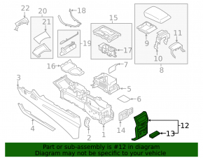 Rear center console trim Ford Edge 15-24 black, with air duct deflector, heating buttons and socket, for cigarette lighter, scratches