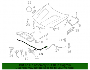 Front Hood Release Cable for BMW X3 E83 03-10 X3. Long, Toe Hood Latch