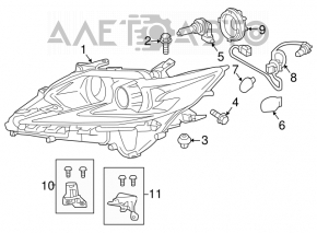 Front right bare headlight Lexus ES300h ES350 16-18 rest halogen