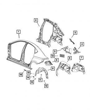 Rear right fender liner Dodge Dart 13-16 is broken