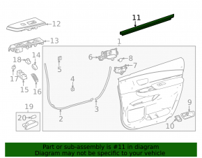 Glass seal inside front right door Toyota Sienna 21-25