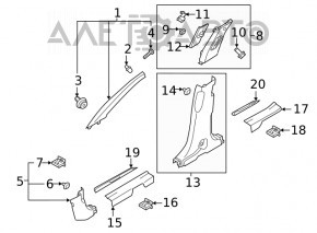Left upper center pillar trim Hyundai Santa FE 19-23 gray, scratches