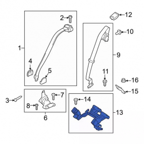 Rear seat belt latches with pyropatrons Ford Fusion mk5 17-20 black