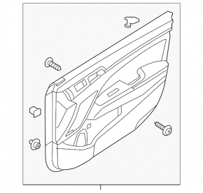 Black front left door panel for Hyundai Elantra AD 19-20, black cloth insert, black rubber armrest, worn, needs cleaning, scratches