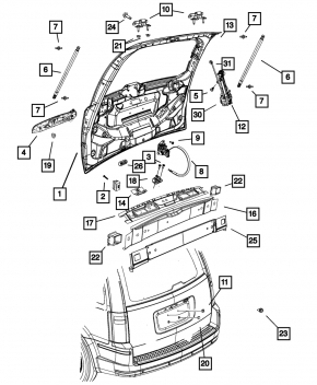 Dodge Grand Caravan 11-17 Tailgate Trim w/Handle, No Camera