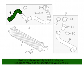 Right intercooler radiator cooling hose for Land Rover Range Rover Evoque 12-18 2.0