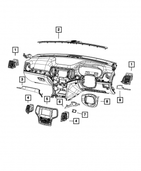 Jeep Grand Cherokee WK2 19-22 climate control panel with monitor, glossy black with chrome, scratches