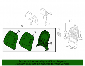 Driver's seat upholstery, upper, Kia EV6 22-24, combined leather, black and gray, GT-Line, torn