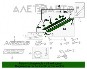 Trunk lid molding central Mazda 6 13-17 without camera
