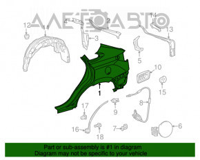Lexus RX350 RX450h 10-15 rear right quarter wing on the body, black