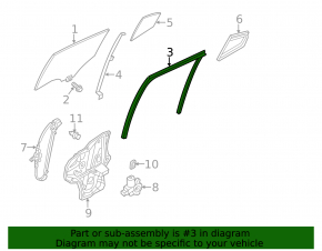 Rear left glass seal Mazda 3 14-18 BM