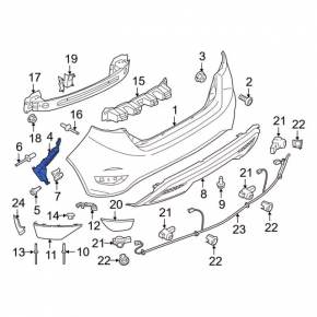 Right outer rear bumper mount for Ford Fiesta 11-19 5d
