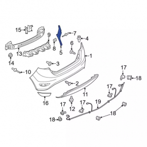 Right outer rear bumper mount for Ford Fiesta 11-19 5d
