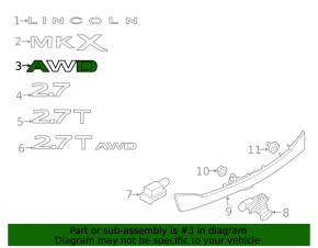 Emblem inscription 2.7 tailgate Lincoln MKX 16-16